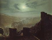 Atkinson Grimshaw Full Moon Behind Cirrus Cloud From the Roundhay Park Castle Battlements